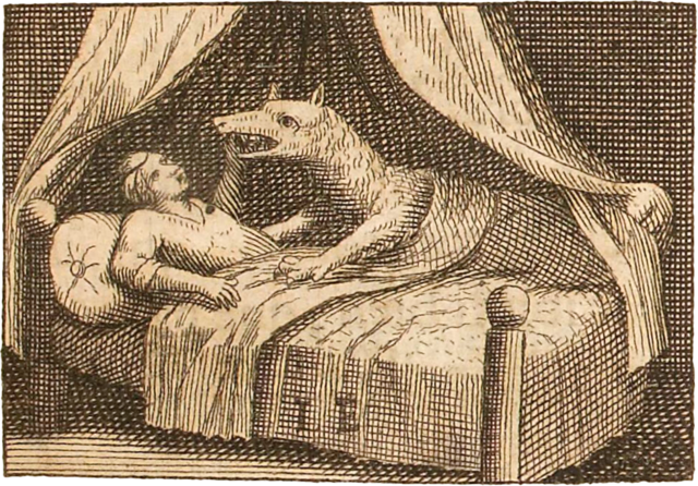 Den lille rødhætte tegnet af Antoine Clouzier, 1697.