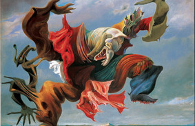 »Deres vilde billeder, de store kræfter, de leger med, er en beriget realisme, der skal give os nyt syn (eller synet tilbage). En mere-realisme.« Nezval og Biebl gjorde på skrift, hvad billedkunstnere som Max Ernst gjorde på lærredet. Her i værket L'Ange du Foyer fra 1937.
